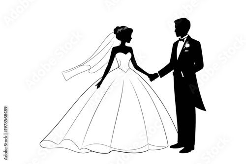 Groom and bride holding hands during a wedding ceremony Vector