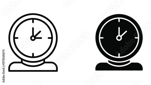 Contrast between traditional and modern analog clocks on stands