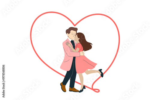 Couple sharing an affectionate moment on a roller skate in a heart shape outline Vector