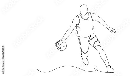 basketball player continuous one line drawing, people playing basket vector