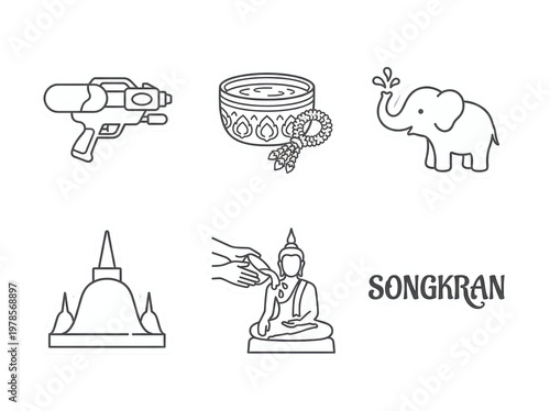 3d songkran icon set in white background