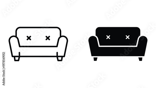 Contrast between a light-colored and dark-colored sofa with marked seating areas