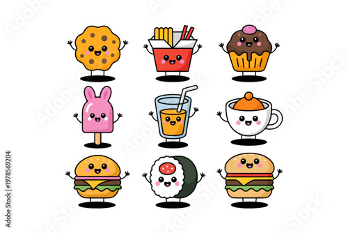 Cartoon characters holding different types of ice cream cones in a playful arrangement Vector