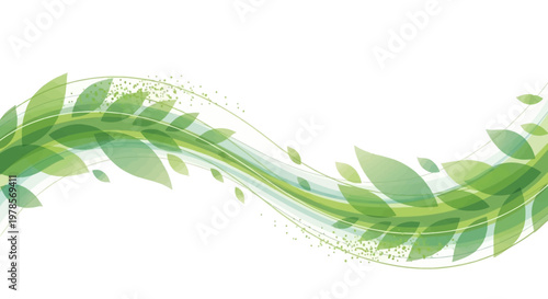 Wavy vector illustration featuring an Earth Day design with green leaves and subtle golden glitter against a clean white background, creating a fresh and vibrant nature-themed concept