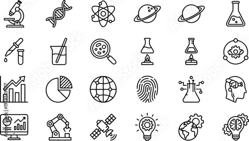 Science and technology vector graphic illustration with various icons