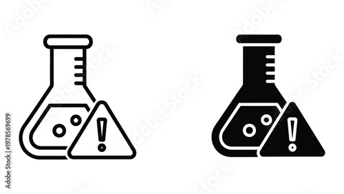 Contrasting flask icons with warning symbols inside them