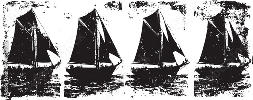 vintage sailboat silhouettes set with textured distressed maritime design