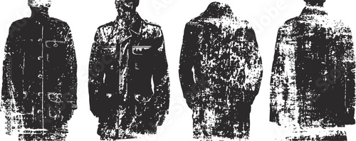 Four black jackets displayed with front and back views on a white background