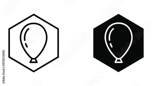 Contrasting hexagon icons featuring a hot air balloon in white and black color schemes