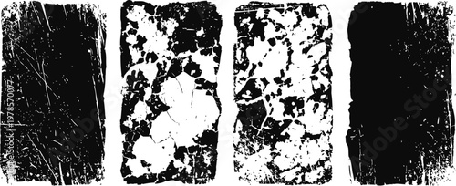 four grunge texture rectangles with distressed cracked and scratched surfaces