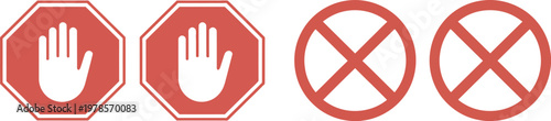 Red stop sign vector, isolated stop hand symbol illustration representing traffic safety warning and prohibition concept on white background.