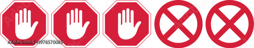 Red stop sign vector, isolated stop hand symbol illustration representing traffic safety warning and prohibition concept on white background.