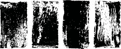 Grunge black ink brush strokes on white background with rough textured edges