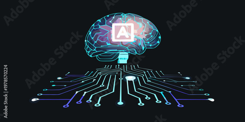 Artificial intelligence concept a brain integrated with digital circuitry