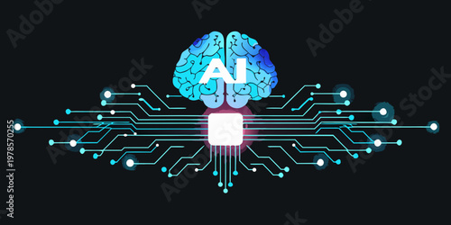 Artificial intelligence concept a brain integrated with circuit board technology