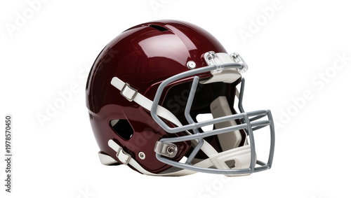 Photos Maroon American football helmet with grey facemask, isolated on transparent back