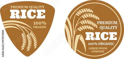 Premium organic rice packaging with wooden scoop and labels