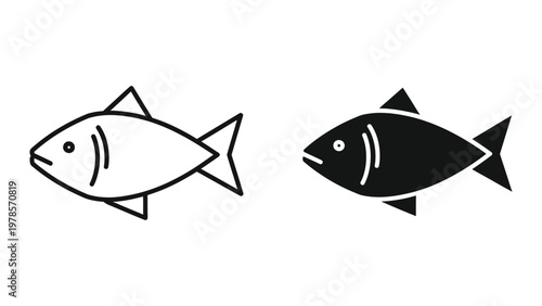 Contrasting line art of a fish in white and black styles
