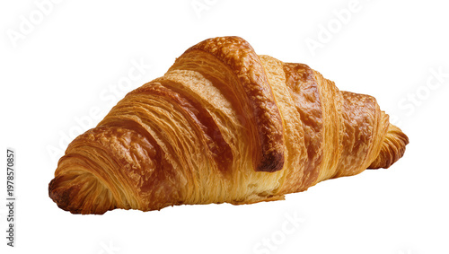 Canvas Print Golden brown flaky croissant pastry, isolated on transparent background
