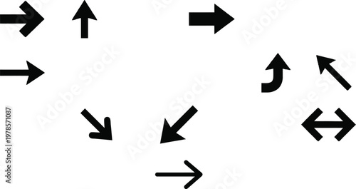 Black arrows on white background for design and graphic use