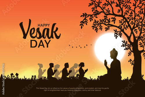 Happy Vesak Day, Buddha Purnima wishes greetings with buddha. used for poster, banner, logo, background, greetings, print design. Creative vector illustration design.