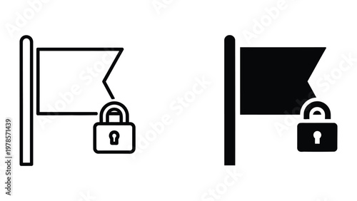 Comparison of secure and insecure flags with padlock symbols