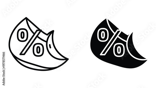 Contrasting percentage symbols within crescent moon shapes in black and white