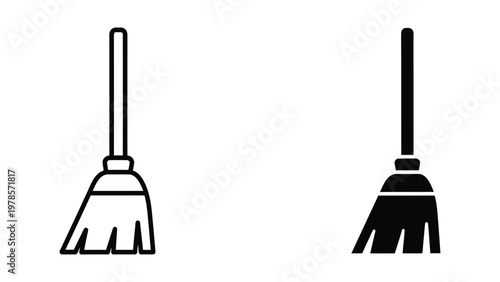 Comparison of a regular broom and a black witch broomstick