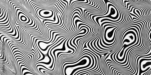 Optical illusion featuring swirling black and white wavy lines
