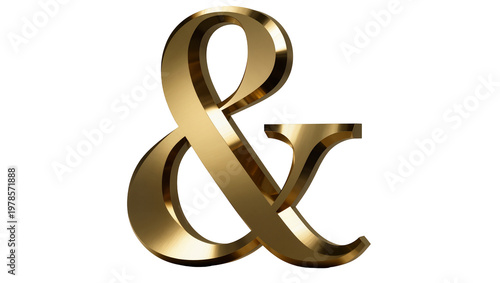Shiny golden ampersand symbol, isolated on transparent background