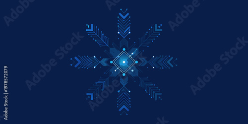 Abstract geometric design featuring a glowing symmetrical tech inspired snowflake