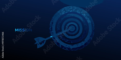 A broken target with an arrow hitting the bullseye labeled mission