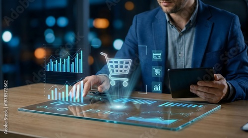 Seamless online shopping experience with digital payment and retail icons