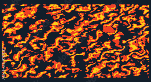 Abstract orange and yellow lava flow pattern with organic shapes on dark background for fiery heat and volcanic texture concepts