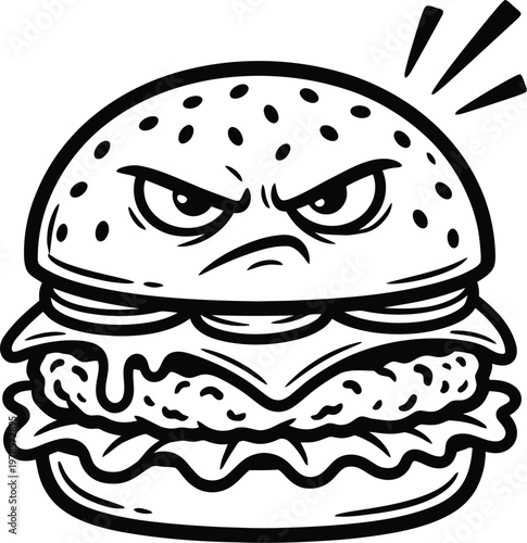 Angry burger with a furious expression and explosive anger
