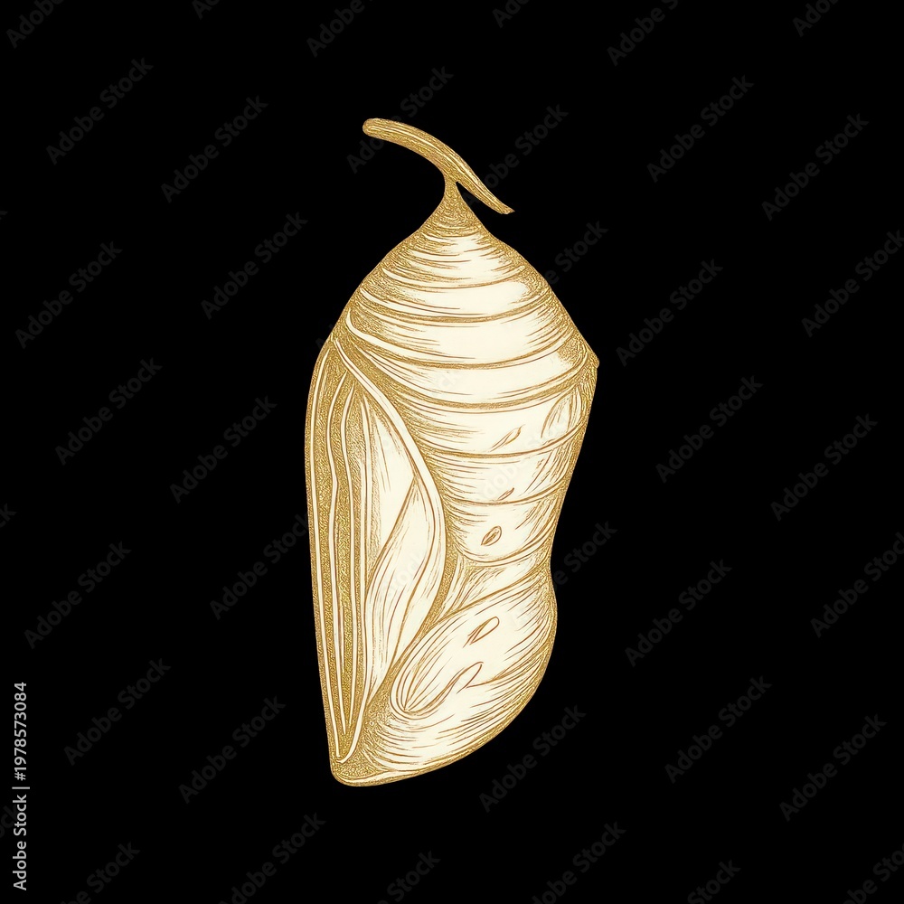Fototapeta premium Golden cocoon on black background.