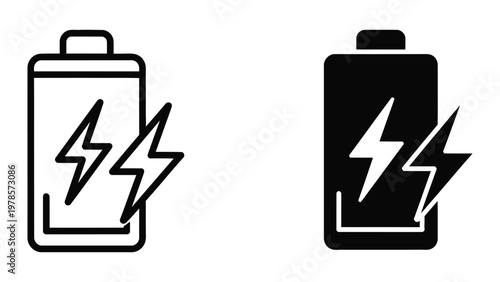 Two contrasting battery icons indicating power levels with lightning bolts.