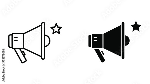 Contrast of traditional and modern megaphone icons with star accents