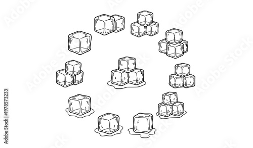 Ice cube outline doodle icons collection drink cooling vector set