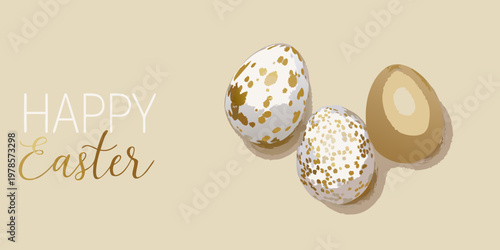Happy easter greeting with speckled eggs and a minimalist design