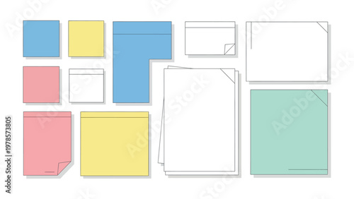 Colorful Memo Collection: An assortment of colorful memo notes of varying shapes and sizes, perfect for jotting down reminders, ideas, and important information. 