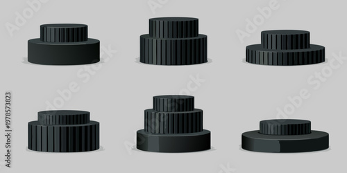 Black control knobs arranged in varying stacked configurations