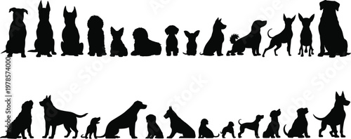 Collection of Black Dog Silhouettes Various Breeds Poses