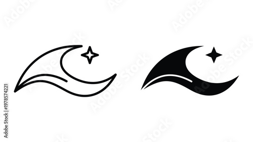 Contrasting depictions of crescent moons with stars in different styles