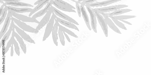 Abstract gray branches with leaf shapes against a white background