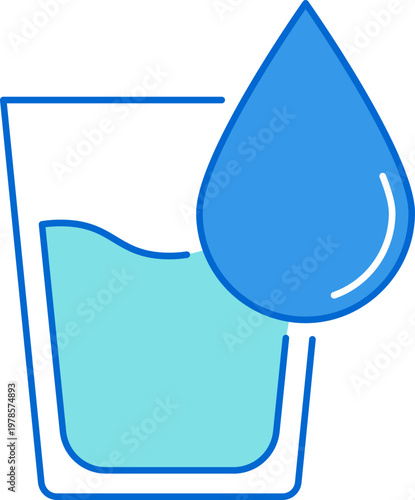 Simple flat glass and drop of water icon