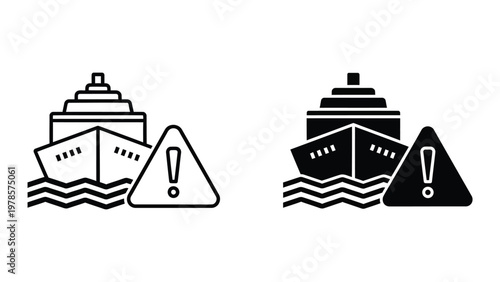 Cruise ships with warning signs indicating potential hazards at sea
