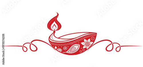 Vector illustration of a beautifully ornamented diwali diya with gracefully burning flames