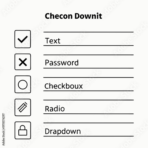 A vector graphic illustration of a form with various input fields and icons