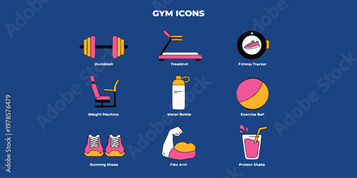 Fitness Icon Collection – Barbell, Treadmill, Shoes, and More